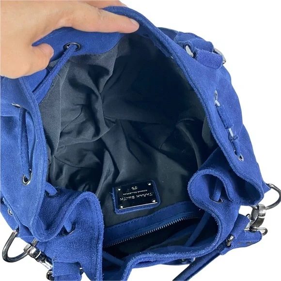 Tarah Smith Handbag Purse Tote Suede Studded Detail  Blue - Picture 6 of 11